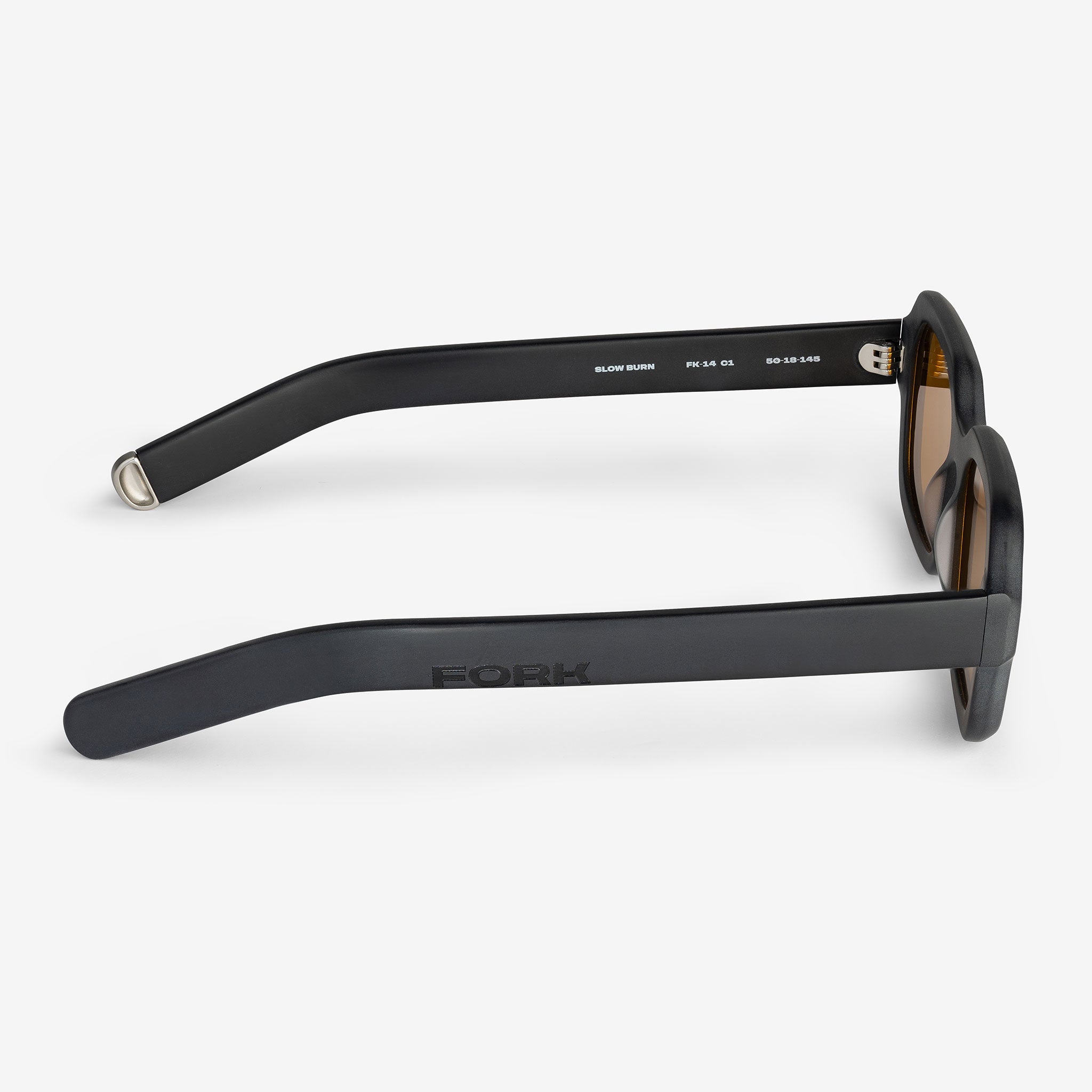 Black sunglasses with 'Fork' branding on a white background