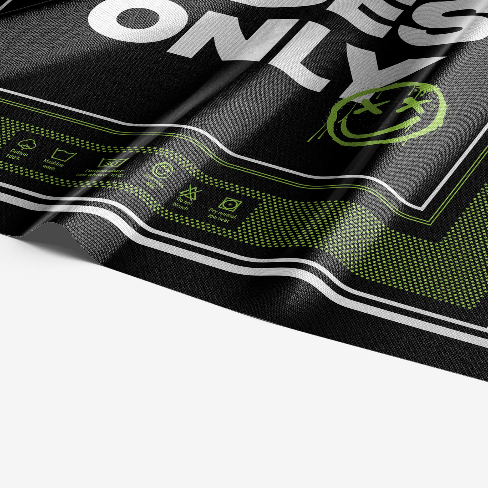 Black and green sports towel with branding on a gray background