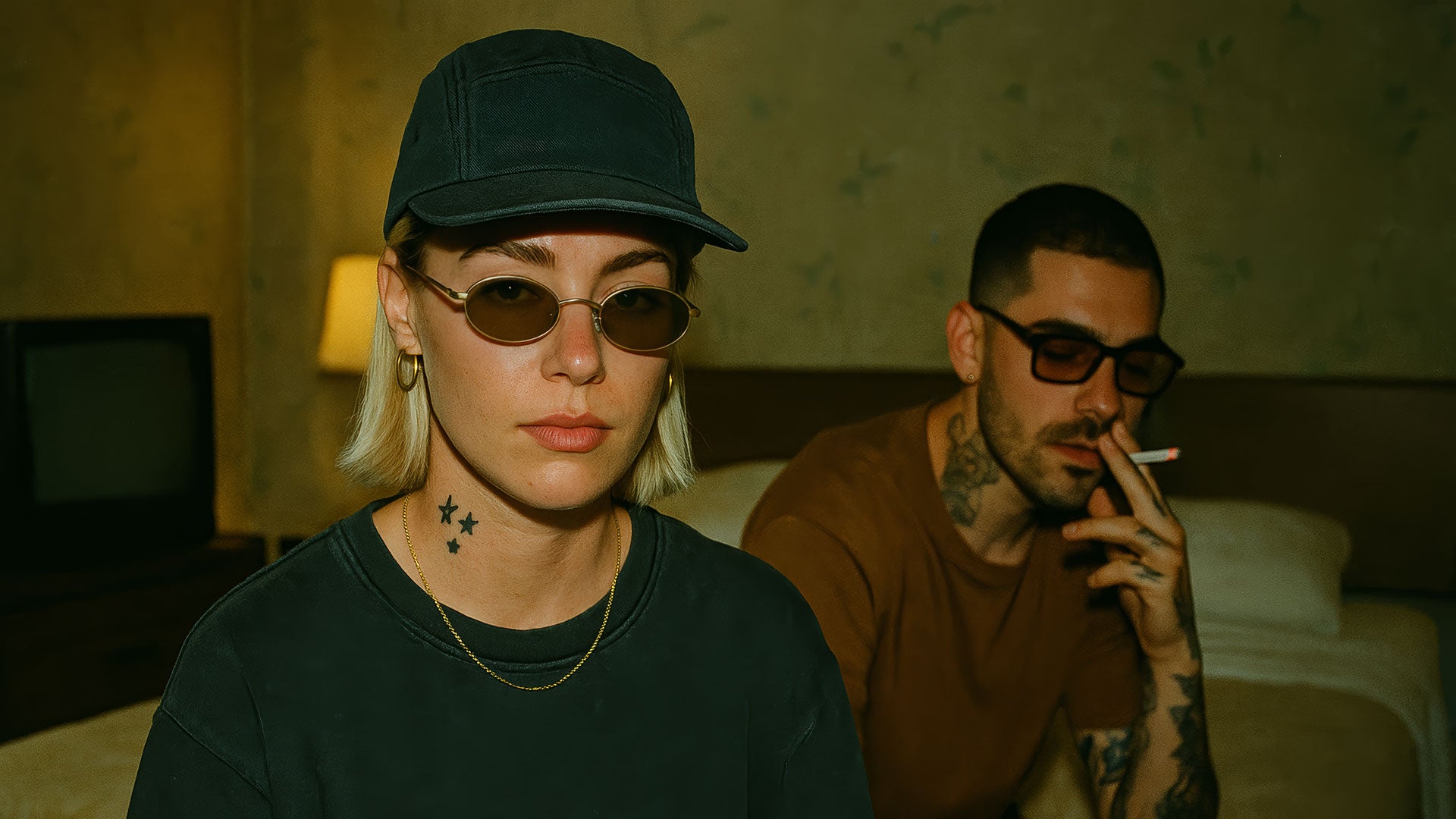 Editorial-style photo showing FORK Eyewear frames reflecting club lights — minimal, bold, and underground-inspired.