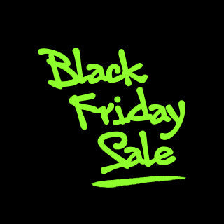 Black Friday sale graffiti text in neon green on a black background – FORK Eyewear.